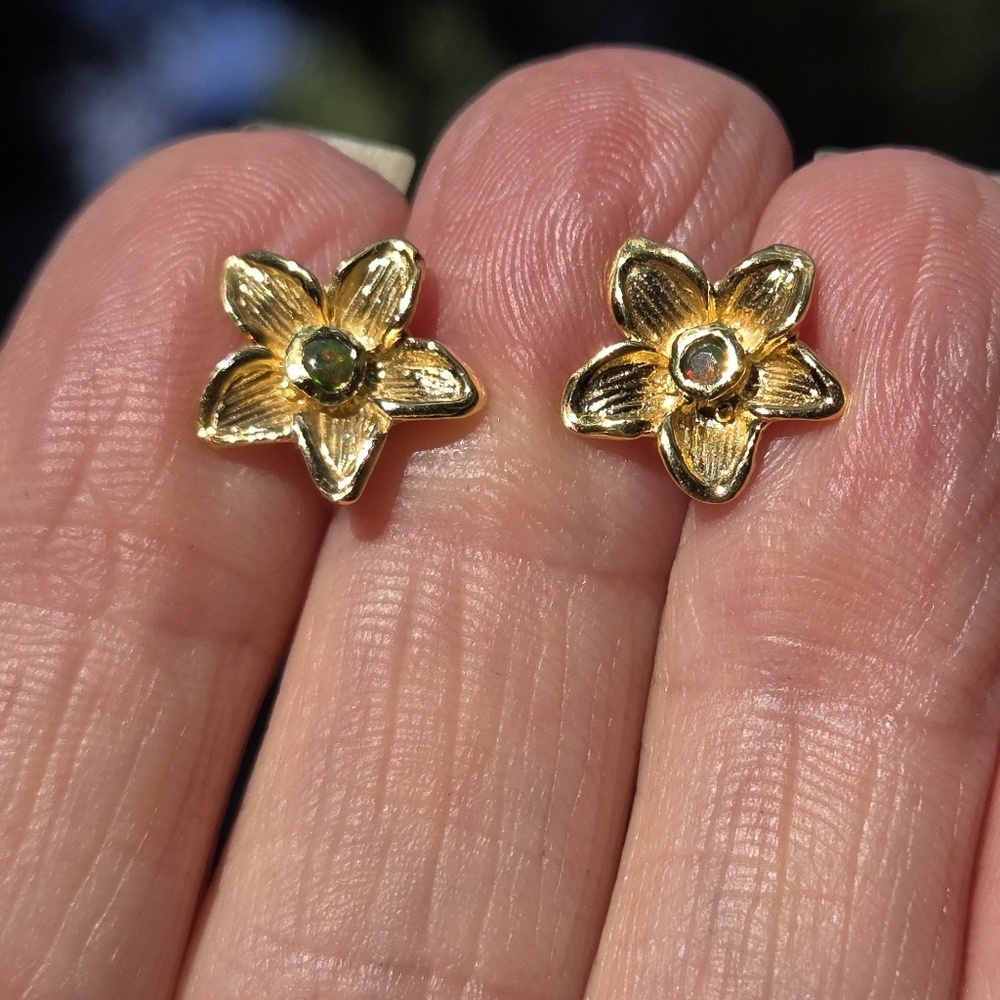Black Opal Natural Sterling & Gold Earrings - Picture 7 of 11